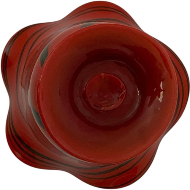 Glass Vintage Hand Blown Studio Art Cased Glass Heart & Vine Ruffled Applied Bottom Vessel C. 1970s For Sale - Image 7 of 7