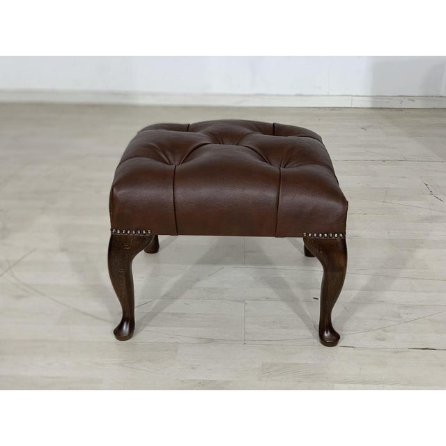Chesterfield Stool in Dark Brown For Sale - Image 4 of 4