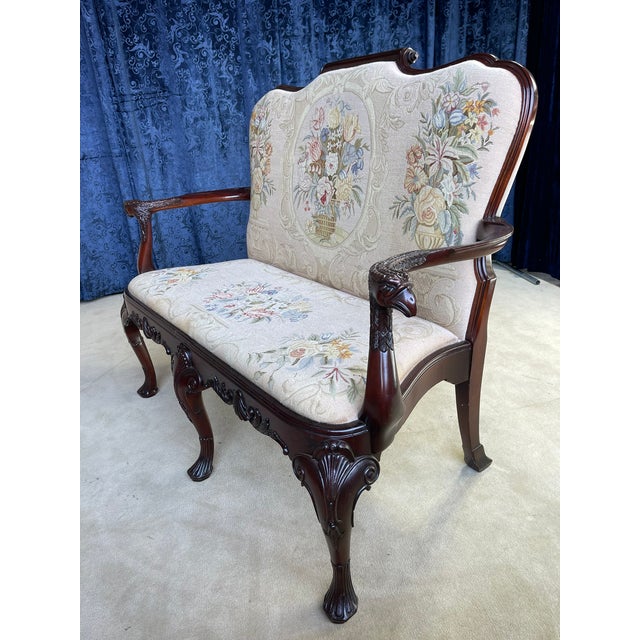 Queen Anne Style Mahogany Needle Point Settee For Sale - Image 12 of 15