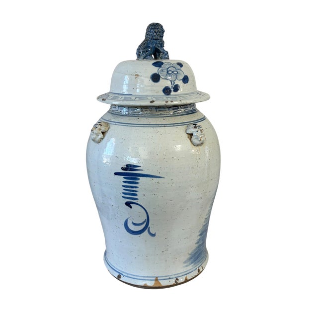 Vintage Large Chinoiserie B & W Porcelain Ginger Jar W/Birds 24" H For Sale - Image 4 of 10
