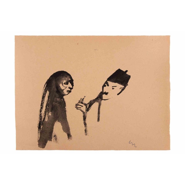 Mino Maccari, Figures, 1960, Watercolor For Sale