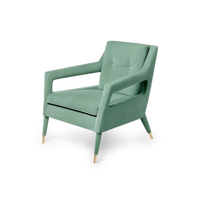 Chantal armchair by munna dimensions: d 88 x w 78 x h 85 cm. Sh: 46 cm. Materials: wood, foam, brass, and upholstery....