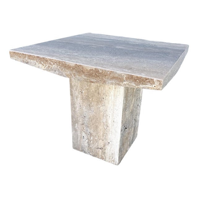 Vintage Italian Polished Travertine Side Table For Sale