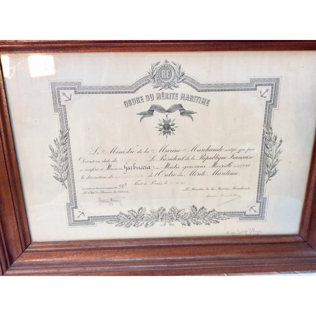 Early 20th Century French Wood Framed Order of Maritime Merit Certificate For Sale - Image 4 of 12