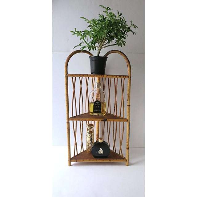 Wicker Bamboo Corner Wall or Floor Shelf Étagère For Sale In New York - Image 6 of 17