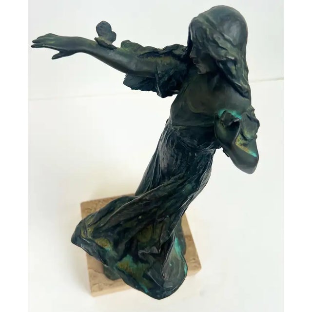Art Nouveau Bessie Potter Vonnoh " Butterflies" Dancing Girl Bronze Sculpture Signed For Sale - Image 3 of 13