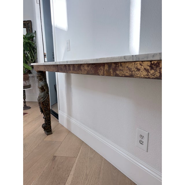 Wood Vintage Double Caryatid Marble Console Table 73” – Classical Figural For Sale - Image 7 of 11