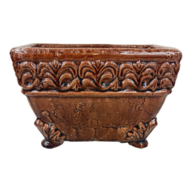 Brown Ceramic Footed Planter/Cachepot For Sale