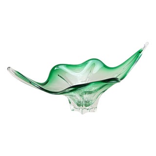 Mid-Century Modern Murano Glass Bowl in Green & Clear Tones, Italy, 1960s For Sale