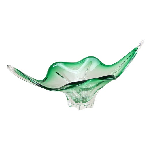Mid-Century Modern Murano Glass Bowl in Green & Clear Tones, Italy, 1960s For Sale