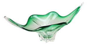 Mid-Century Modern Murano Glass Bowl in Green & Clear Tones, Italy, 1960s