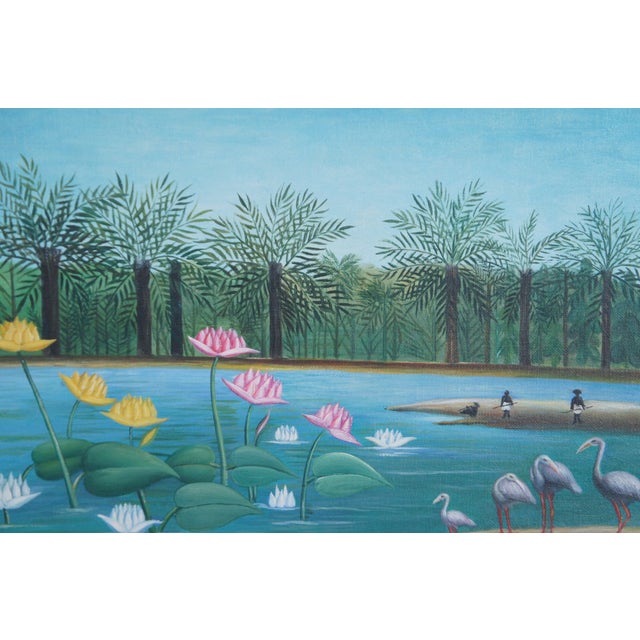Late 20th Century The Flamingoes After Henri Rousseau Tropical Oil Riverscape Painting Framed For Sale - Image 4 of 12