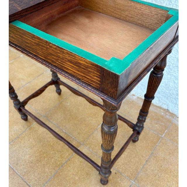 Spanish Carved Oak Games Table with Original Green Felt, 1920s For Sale - Image 13 of 13
