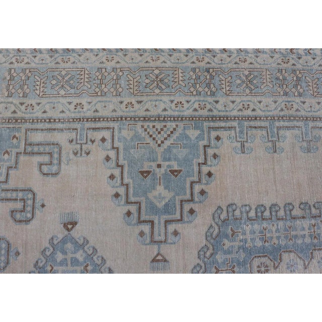 Early 20th Century Persian Antique Tabriz Rug With Geometric Medallion With Latch Hooks in Light Blue For Sale - Image 9 of 13