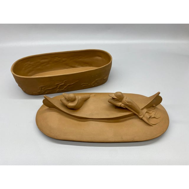 1980s Montgomery Smith Ceramic Whitewater Canoers Covered Vessel For Sale - Image 4 of 12