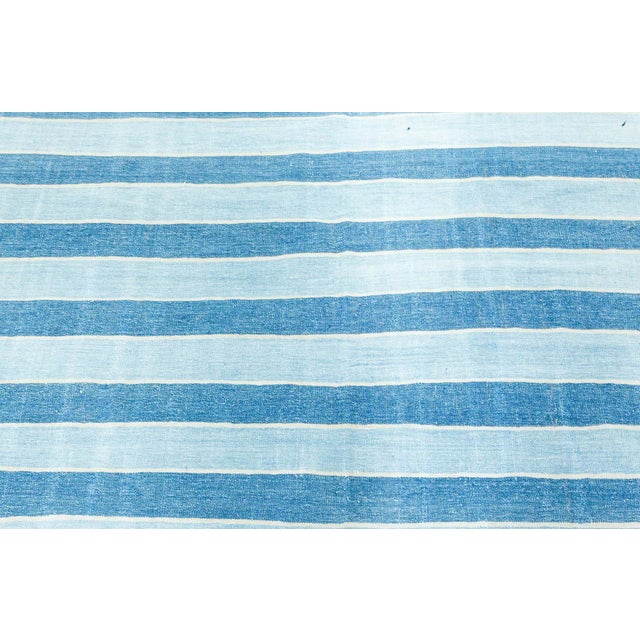 Doris Leslie Blau Vintage Indian Dhurrie Striped Blue Rug For Sale - Image 4 of 9