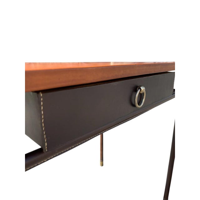 Vintage Stitched Leather Desk by Jacques Adnet, 1950s For Sale - Image 6 of 9