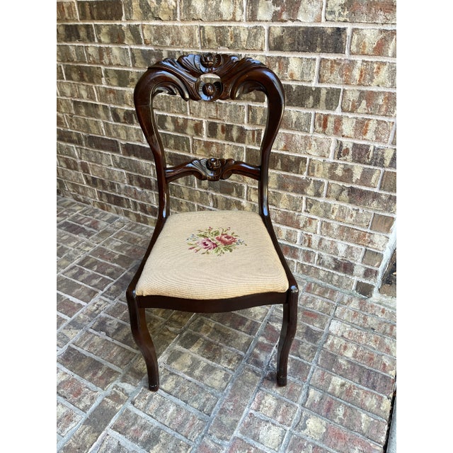 Curved Balloon Back Antique Victorian Chair With Needlepoint Cushion by Charlotte Chair Company For Sale - Image 10 of 12