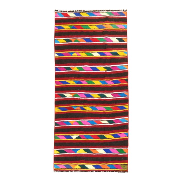 Vintage Bright Hand-Knotted Kilim - 2'10" x 5'10" For Sale