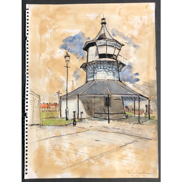 British artist Josie Capstick (1932-1998) of the Harwich Low Lighthouse (built 1818) on the English coast in Essex....