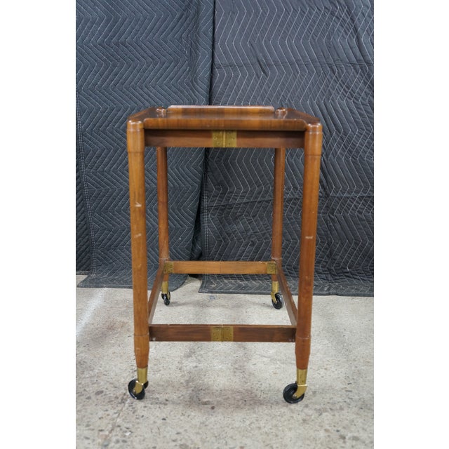 Wood Mid Century Danish Walnut Folding Rolling Bar Cart Trolley Dry Bar MCM For Sale - Image 7 of 18