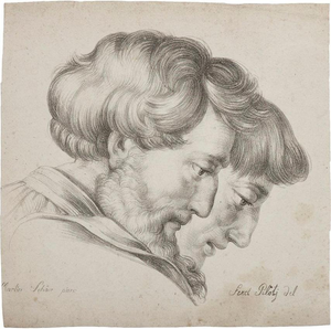 Ferdinand the Elder Piloty, Two Profiles, Etching