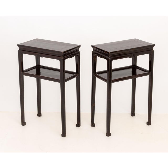 Chinese Pair of Chinese Two-Tier Pedestal Tables For Sale - Image 3 of 8