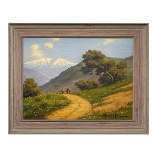Mid-Century Chilean Landscape Oil Painting, Signed & Dated 1957, Original Frame For Sale