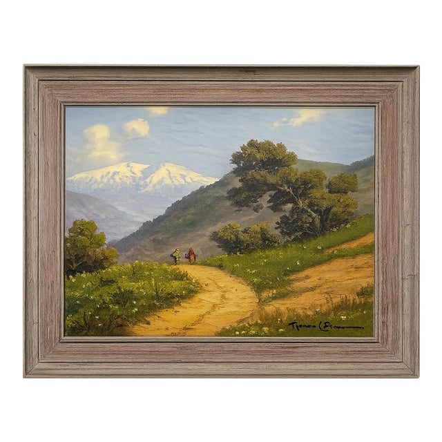 Mid-Century Chilean Landscape Oil Painting, Signed & Dated 1957, Original Frame For Sale