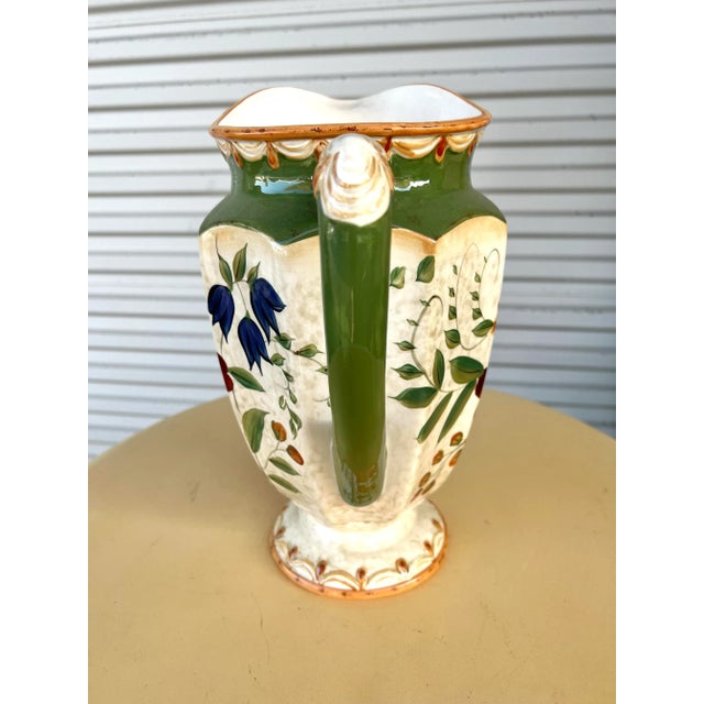 Farmhouse Vintage Floral Green Ceramic Beverage Pitcher For Sale - Image 3 of 3