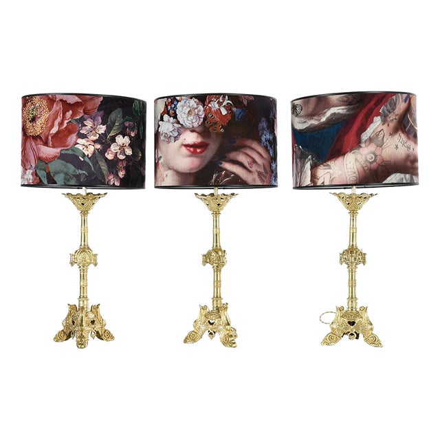 Gilded Bronze Candlestick Lamps, Set of 3 For Sale