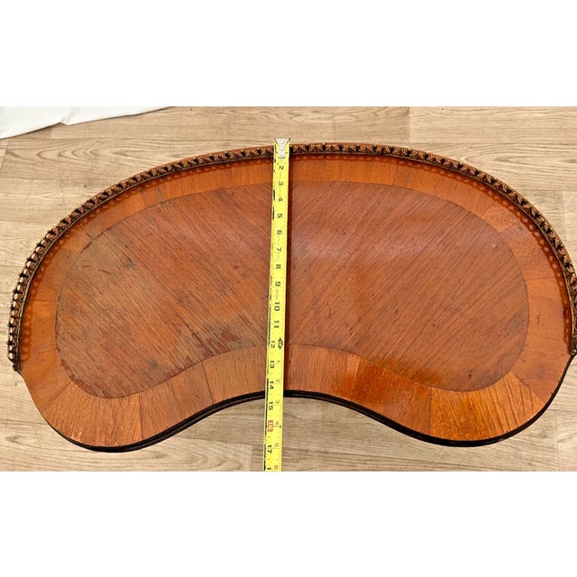 Antique French Coffee Table Kidney Shape Carved Scroll Work, Bottom Shelf Petite For Sale - Image 10 of 11