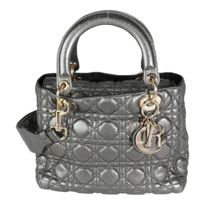 Metallic Silver Supple Cannage Leather Medium Lady Dior Tote