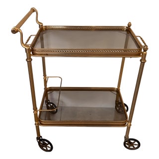 Serving Cart in Gilded Brass For Sale