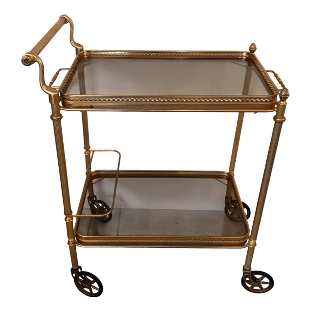 Serving Cart in Gilded Brass For Sale