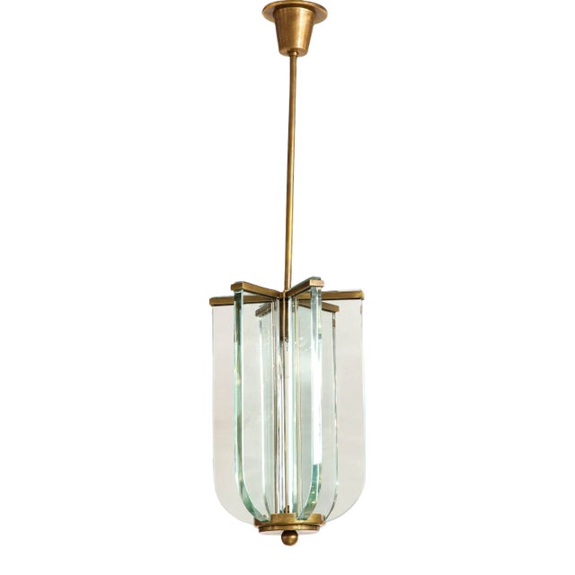 Fontana Arte Attributed Brass And Glass Pendant For Sale
