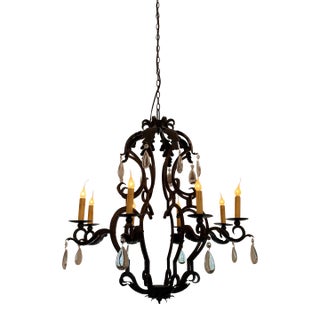 Large Gothic Revival Style Iron & Crystal Twelve-Light Chandelier, Circa 2000s For Sale
