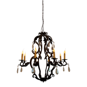 Large Gothic Revival Style Iron & Crystal Twelve-Light Chandelier, Circa 2000s