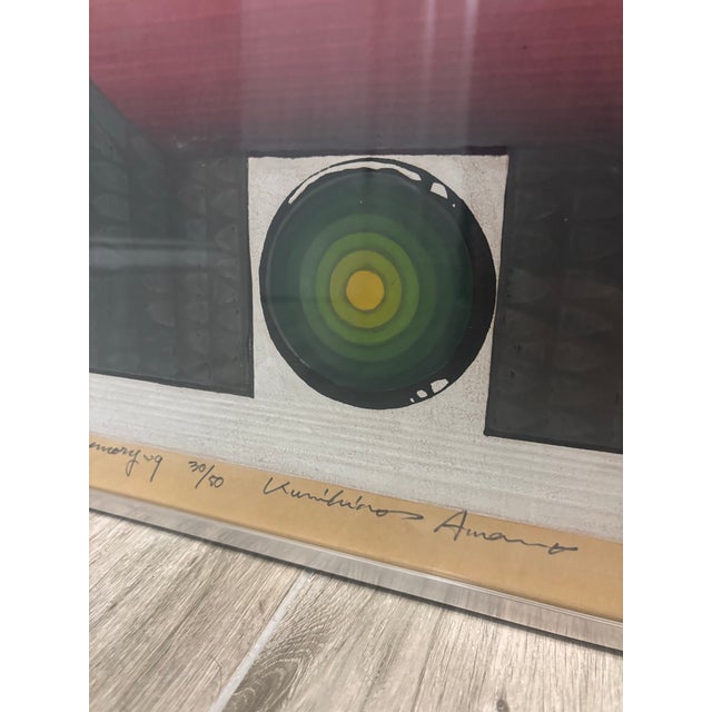 Red “Distant Memory” Wood Block Print by Japanese Artist Kunihiro Amano, 1968 For Sale - Image 8 of 8