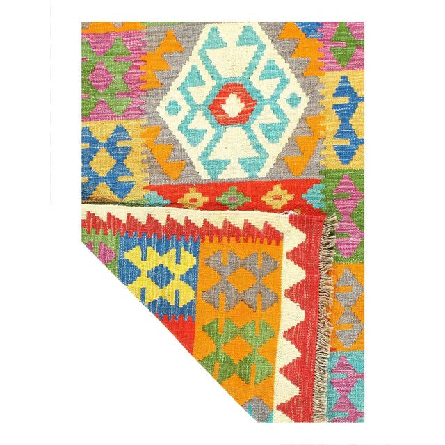 Tribal Pasargad Caucasian Tribal Style Flat Weave Kilim Runner For Sale - Image 3 of 3
