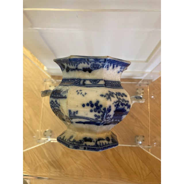 Lovely flow blue sugar jar no lid