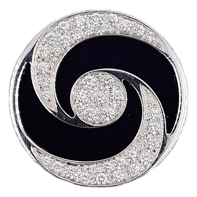 Bvlgari 18k White Gold Optical Illusion, Onyx, Diamond Spinning Ring, Size 5.5 For Sale