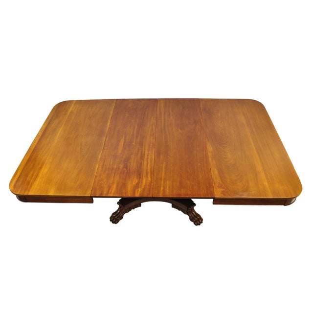 Antique American Empire 54" Square Mahogany Paw Foot Pedestal Base Dining Table For Sale - Image 14 of 18