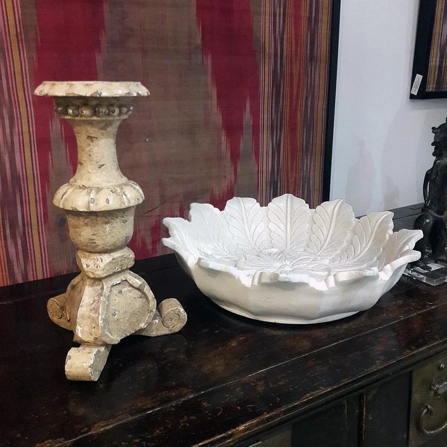 Off-white Rustic Polychromed Wood Candleholder, Mid-20th Century For Sale - Image 8 of 10