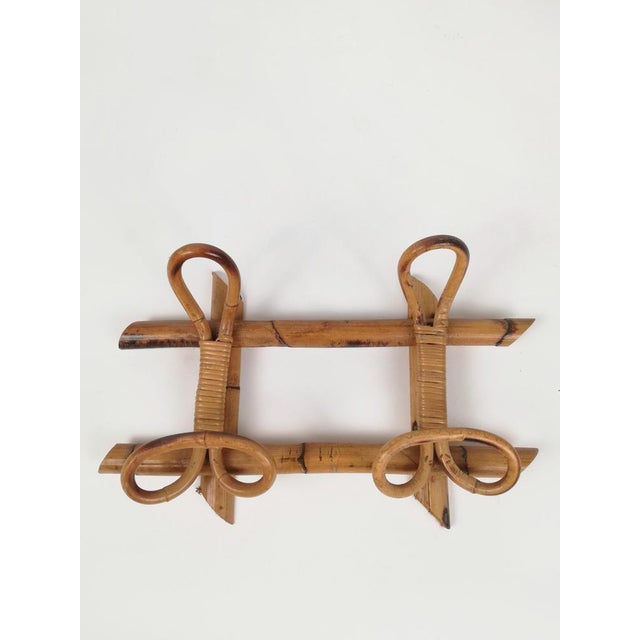 Mid-Century French Riviera Rattan and Bamboo Wall Coat Rack Stand, Italy, 1960s For Sale - Image 6 of 10