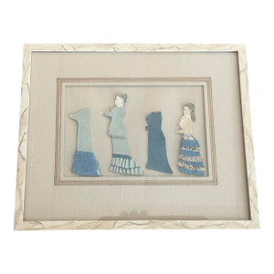 Folky 19th C Paper Dolls in Marbleized Frame