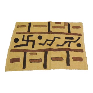Vintage Tan and Black Raffia Woven Kuba African Textile For Sale