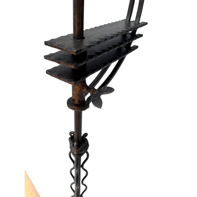 Vintage Art Deco Floor Lamp in Wrought Iron and Silk by Jan Joustra, 1920s For Sale - Image 12 of 14