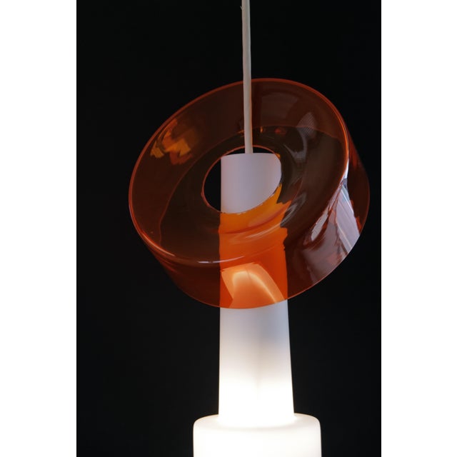 Mid 20th Century Mid-Century Opaline and Orange Glass Pendant Lights - a Pair For Sale - Image 17 of 18