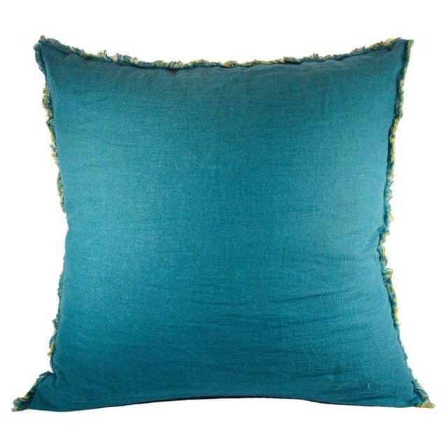 Vintage handwoven Belgium linen throw pillow. The front and the back are made from a different color, front is plain blue...